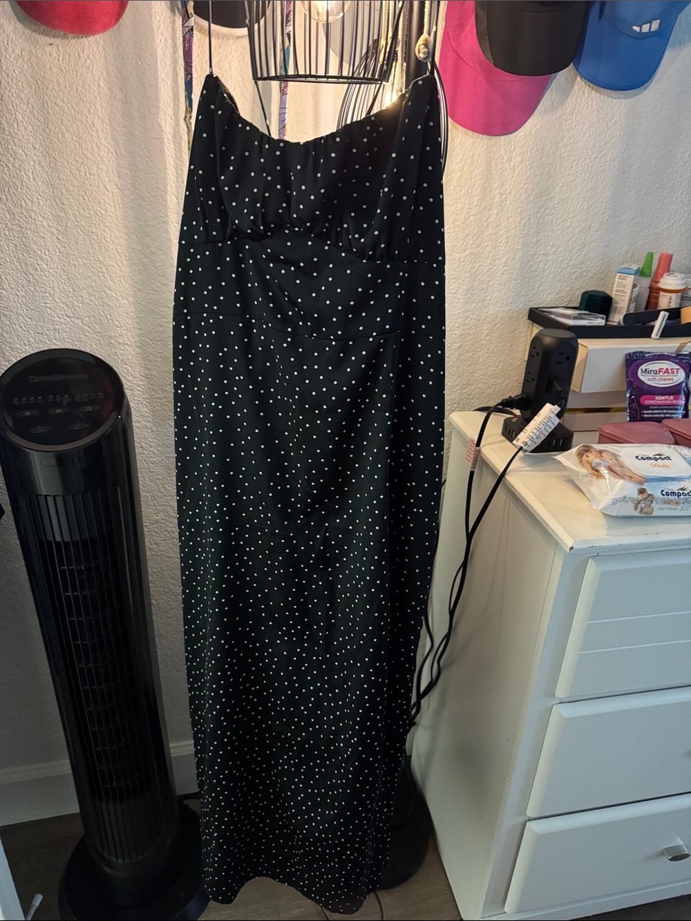 Zara Black Maxi Slip Skirt with White Polka Dots
